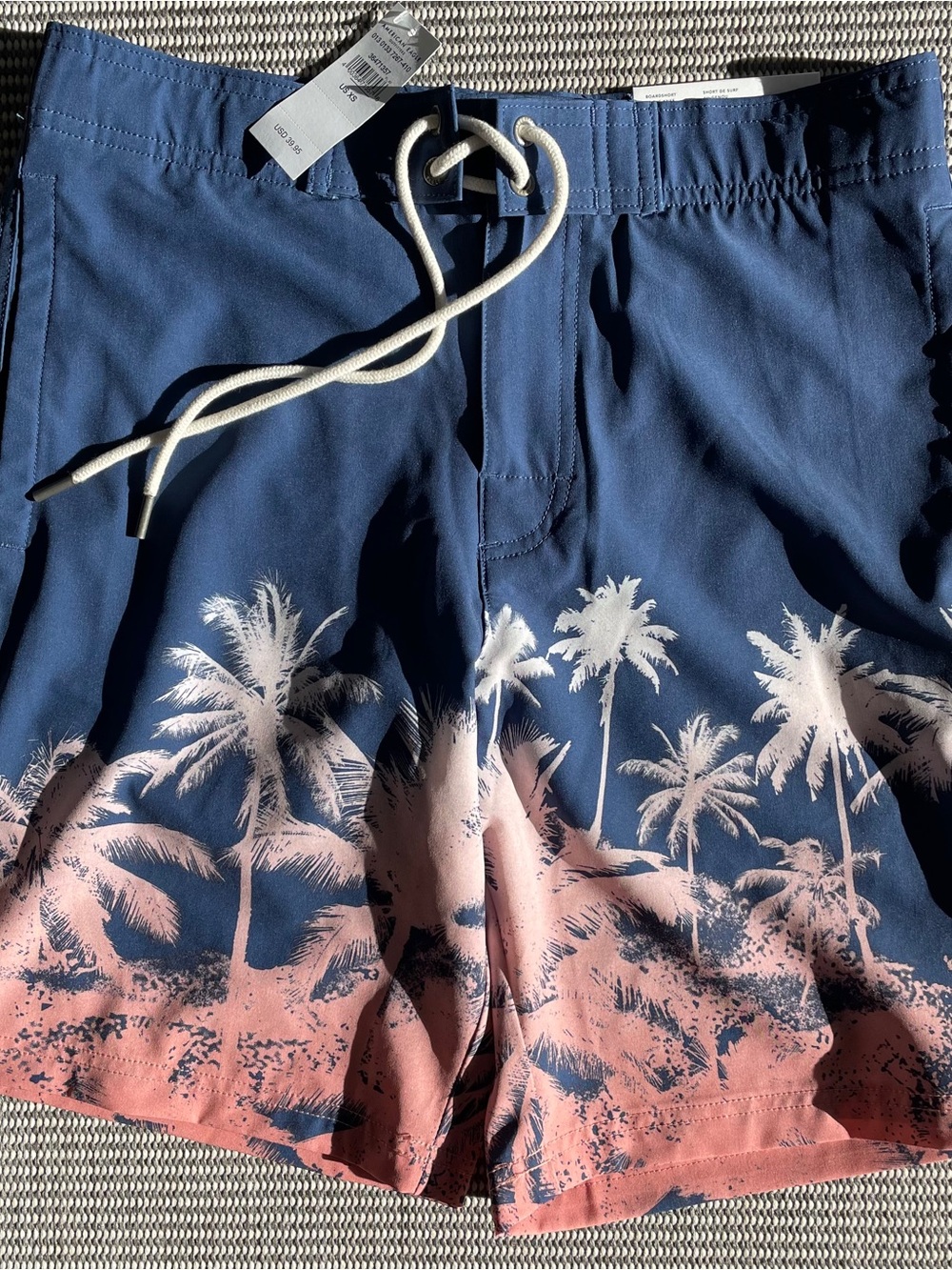 American Eagle Navy Blue Boardshorts with Cream Drawstring